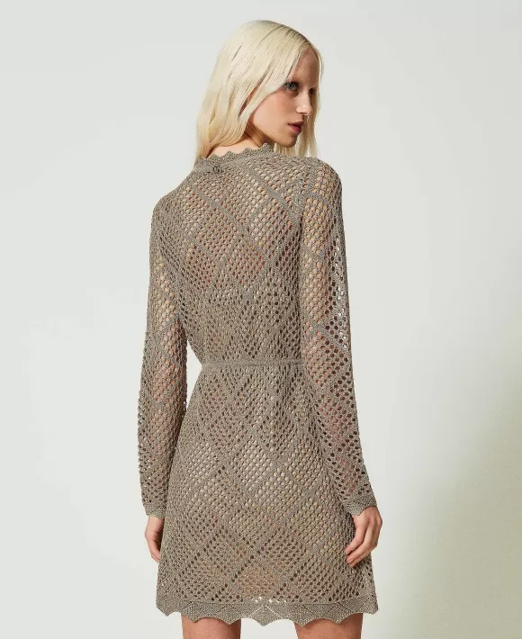 TWINSET Milano Abito Corto In Maglia A Rete Lurex Marrone Shop