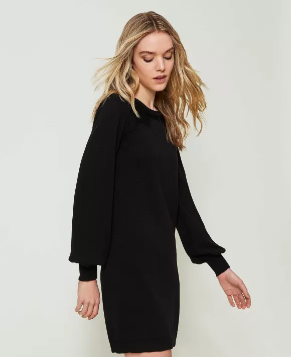 TWINSET Milano Abito Corto In Maglia Con Pizzo Nero Outlet