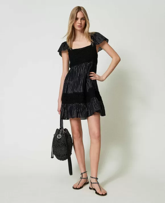 TWINSET Milano Abito Corto In Maglia Crochet E Fil Coup Nero Hot