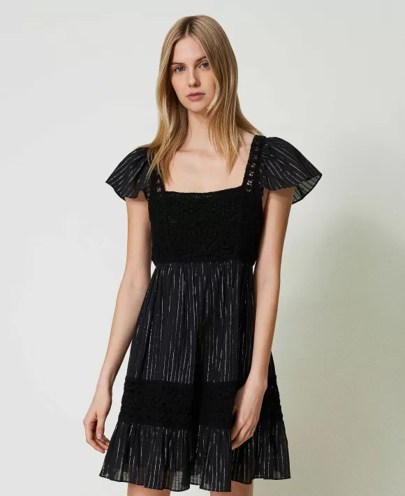 TWINSET Milano Abito Corto In Maglia Crochet E Fil Coup Nero Hot