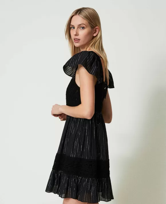 TWINSET Milano Abito Corto In Maglia Crochet E Fil Coup Nero Hot