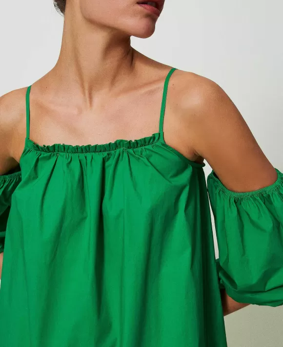 TWINSET Milano Abito Corto In Popeline Con Maniche Balloon Verde Flash Sale