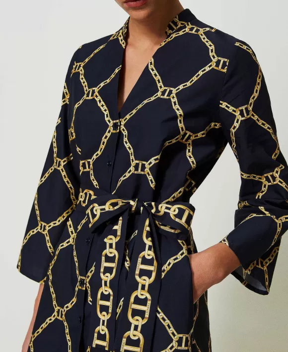 TWINSET Milano Abito Corto In Popeline Con Stampa Catene Nero Cheap