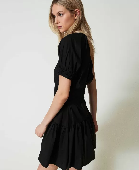 TWINSET Milano Abito Corto Monospalla In Popeline Con Oval T Nero Store