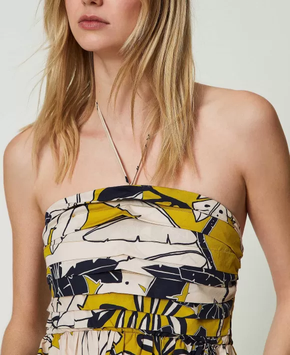 TWINSET Milano Abito Longuette In Popeline Stampato Giallo Best Sale