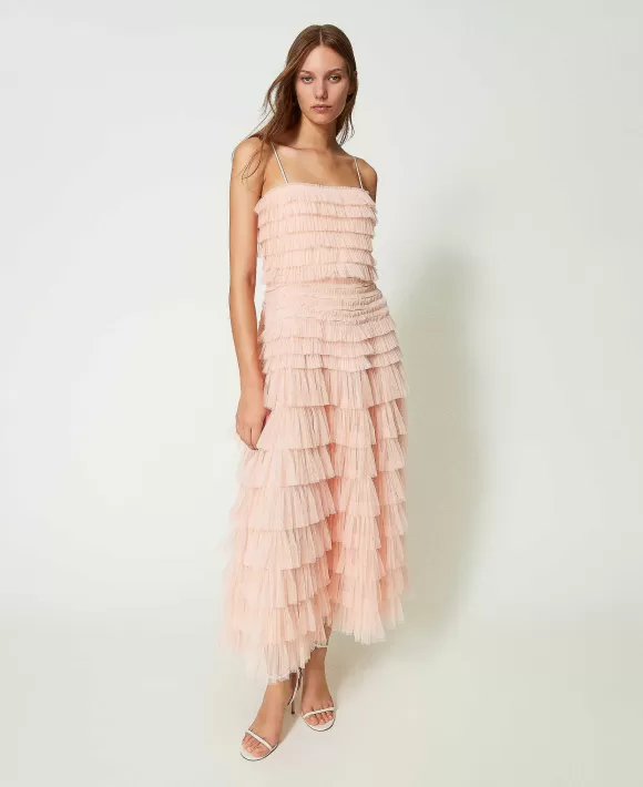 TWINSET Milano Abito Longuette In Tulle Pliss Rosa Flash Sale