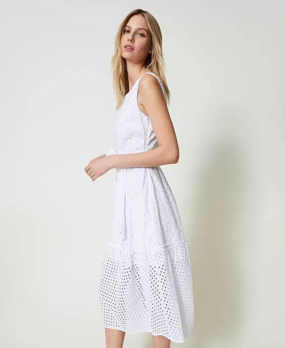 TWINSET Milano Abito Lungo In Sangallo Con Balza Bianco Cheap