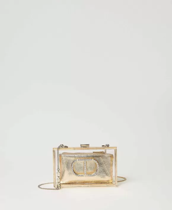 TWINSET Milano Borsa Clutch In Plexiglass Con Oval T In Strass Bianco New