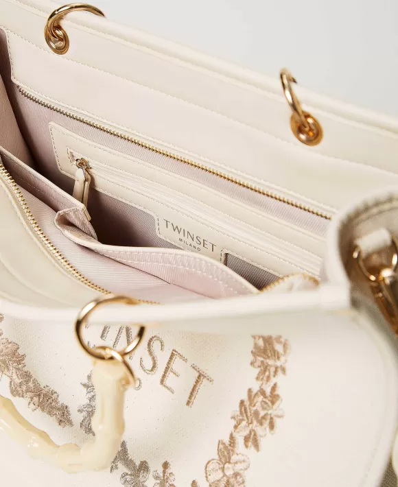 TWINSET Milano Borsa Shopper 'Bloom' In Canvas Con Ricamo Oval T Beige Online