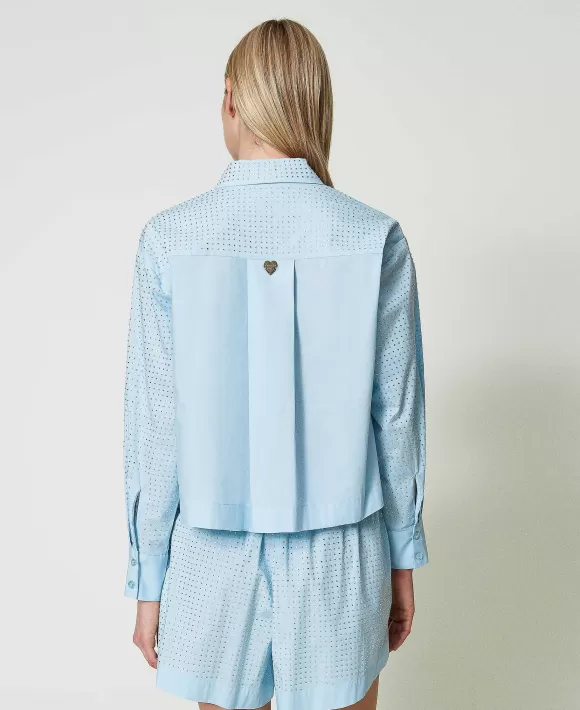 TWINSET Milano Camicia In Popeline Con Strass Azzurro Store