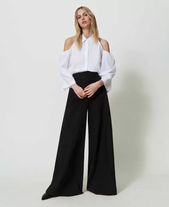 TWINSET Milano Camicia In Popeline Stretch Con Cut-Out Bianco Hot