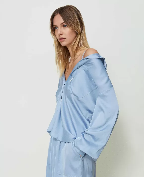 TWINSET Milano Camicia In Raso Con Taschino Azzurro Fashion