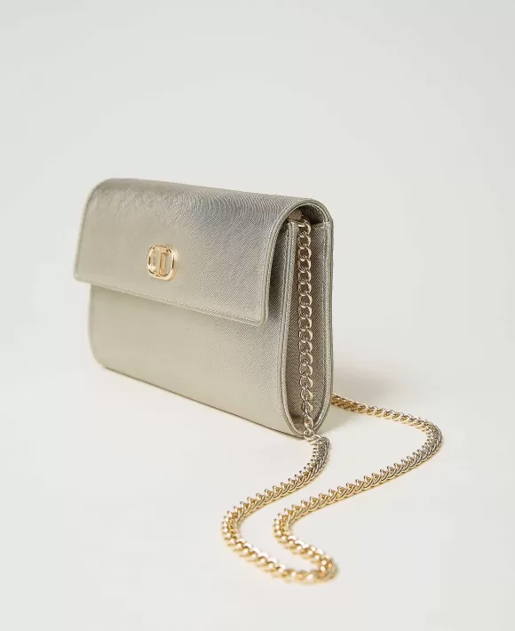 TWINSET Milano Clutch 'Glossy' Effetto Pelle Laminata Grigio Flash Sale