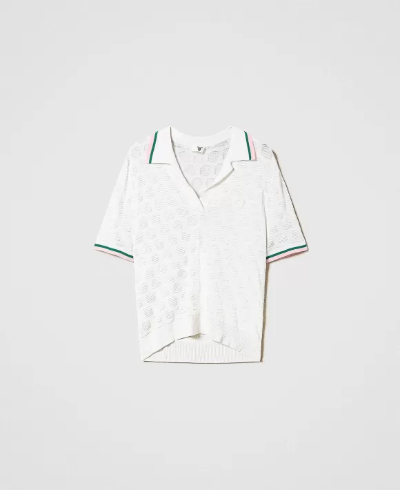 TWINSET Milano Maglia A Polo Con Motivo Geometrico E Righe Bianco Best