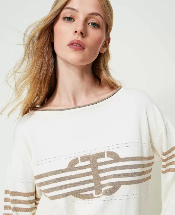 TWINSET Milano Maglia Con Intarsio Oval T Bianco Discount
