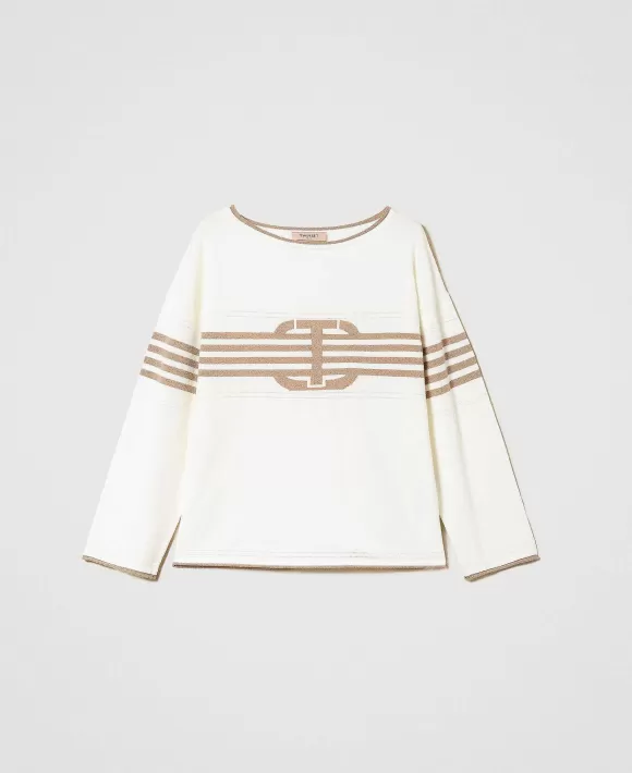 TWINSET Milano Maglia Con Intarsio Oval T Bianco Discount