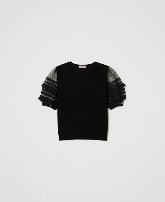 TWINSET Milano Maglia Con Maniche In Tulle E Pizzo Nero Fashion
