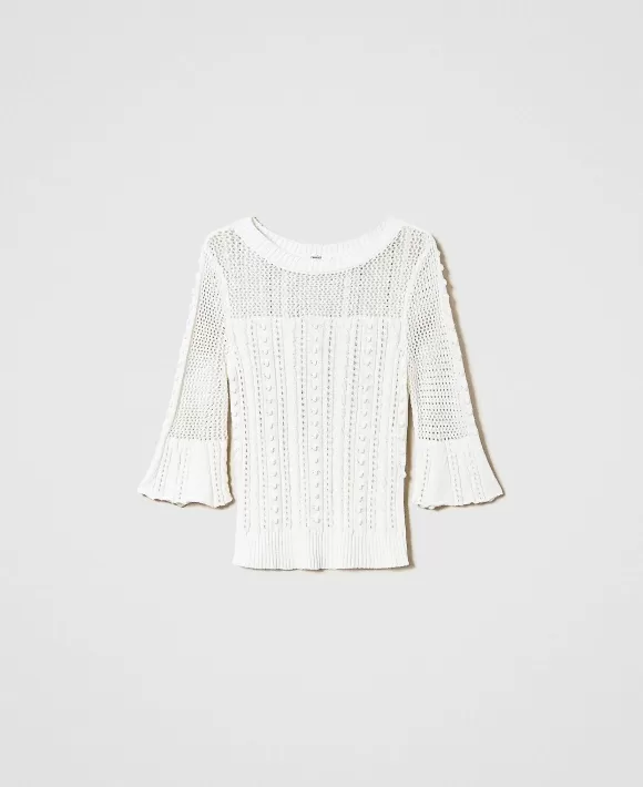 TWINSET Milano Maglia Con Mix Di Punti E Trecce Bianco Discount