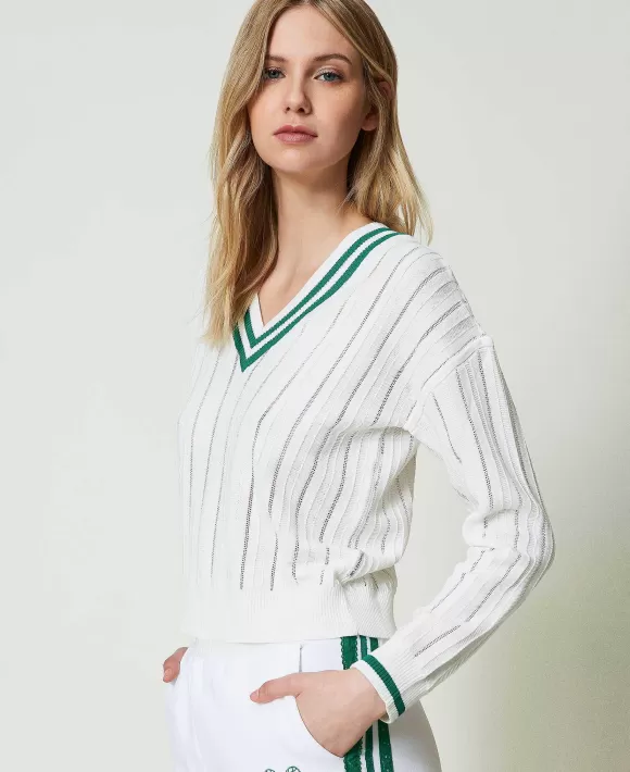 TWINSET Milano Maglia Con Righe A Contrasto E Ricamo Bianco Best
