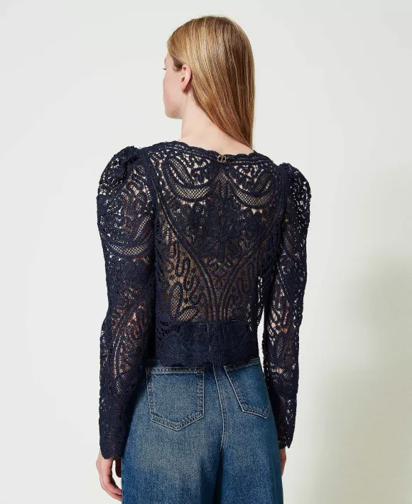 TWINSET Milano Maglia Crochet Effetto Pizzo Blu Cheap