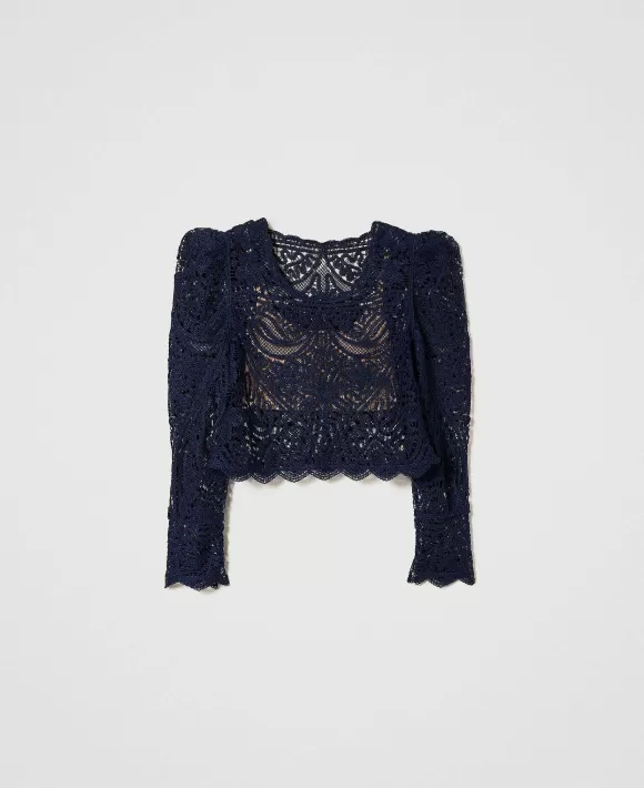 TWINSET Milano Maglia Crochet Effetto Pizzo Blu Cheap