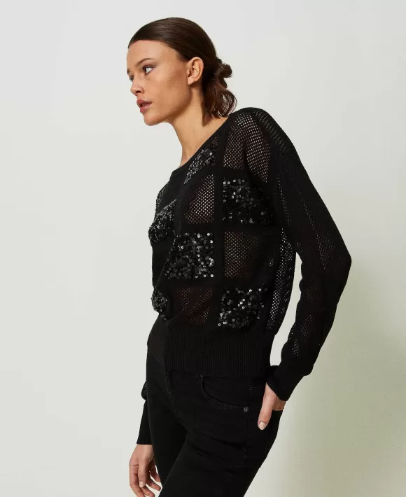 TWINSET Milano Maglia In Punto Rete E Paillettes Nero Shop