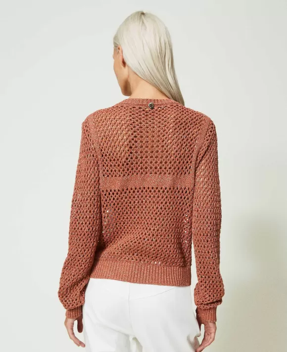 TWINSET Milano Maglia In Rete Lurex Marrone Best Sale