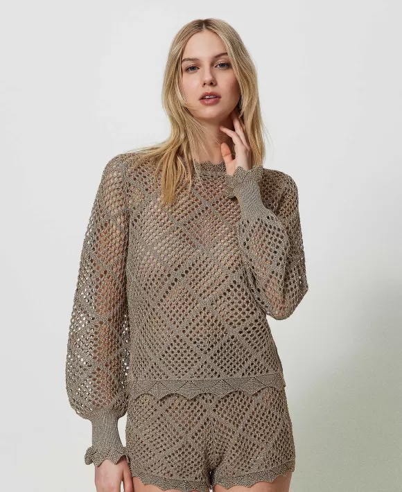TWINSET Milano Maglia Regular In Rete Lurex Marrone Sale