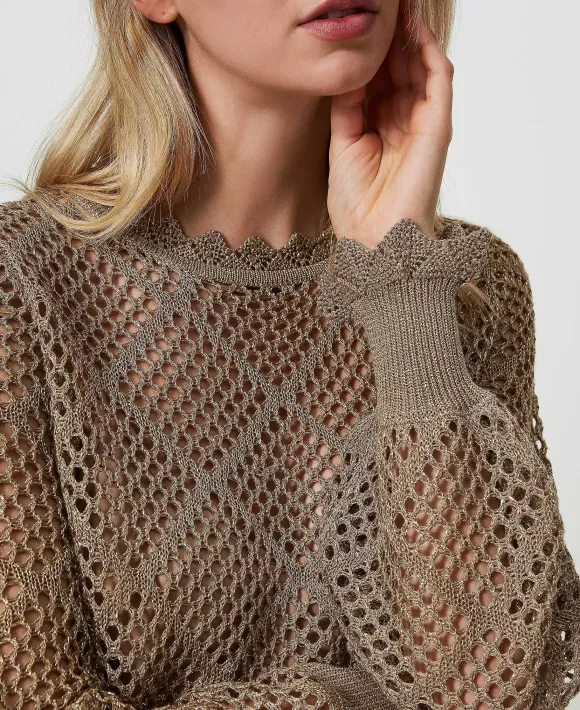 TWINSET Milano Maglia Regular In Rete Lurex Marrone Sale