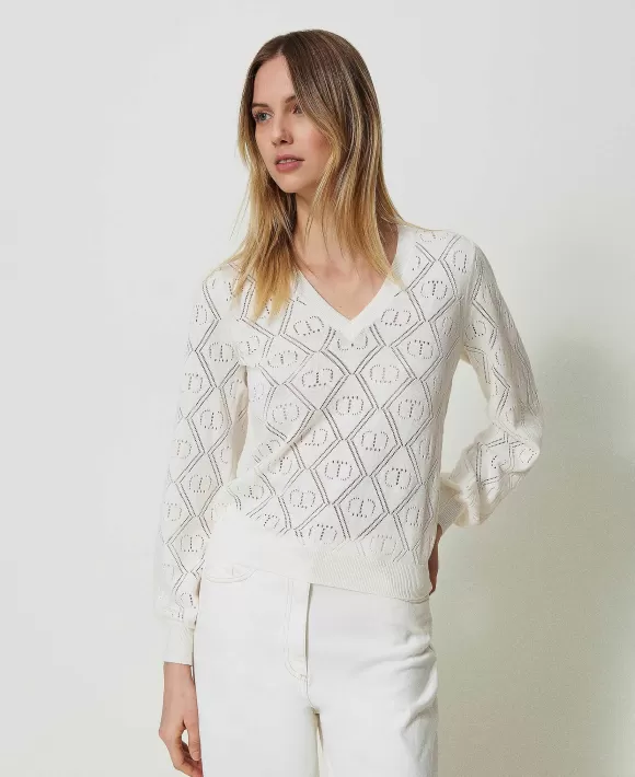 TWINSET Milano Maglia Traforata Con Oval T Bianco Flash Sale