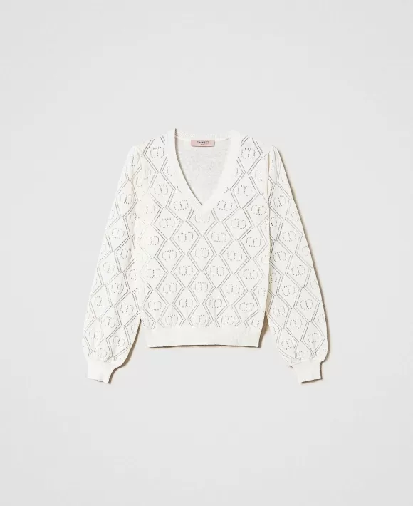 TWINSET Milano Maglia Traforata Con Oval T Bianco Flash Sale