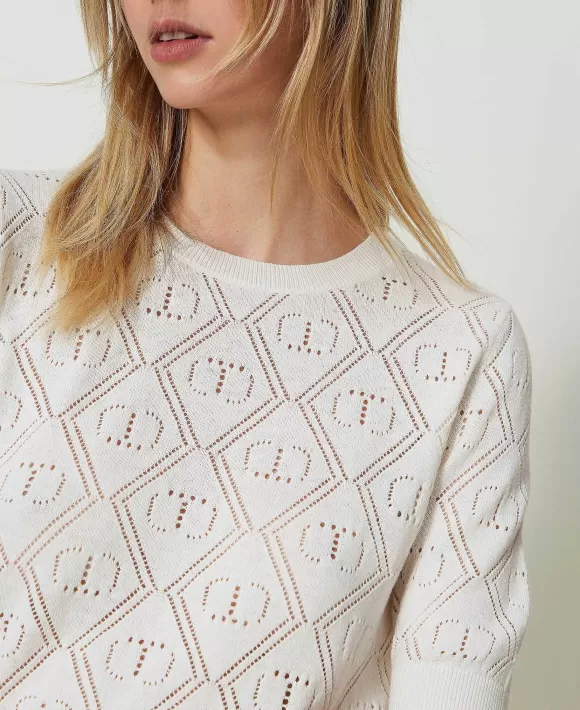 TWINSET Milano Maglia Traforata Con Oval T E Maniche Corte Bianco Outlet