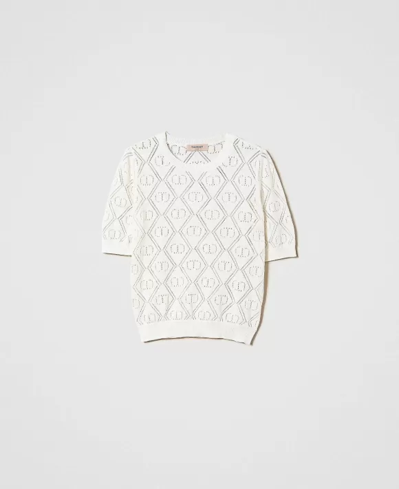 TWINSET Milano Maglia Traforata Con Oval T E Maniche Corte Bianco Outlet