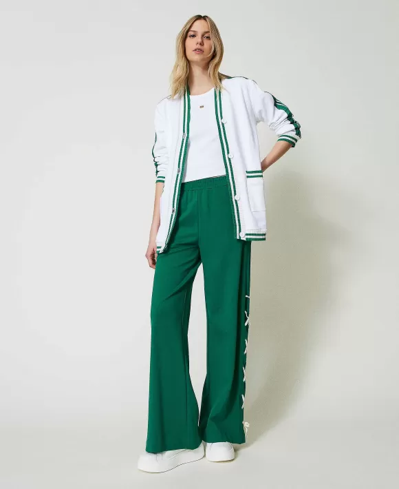 TWINSET Milano Maxi Felpa Con Righe E Ricamo Bianco New