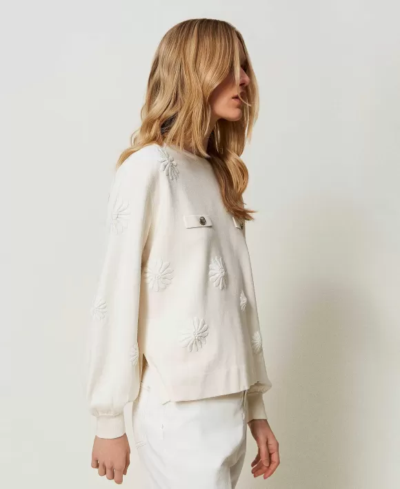 TWINSET Milano Maxi Maglia Con Ricamo A Fiori Bianco Discount