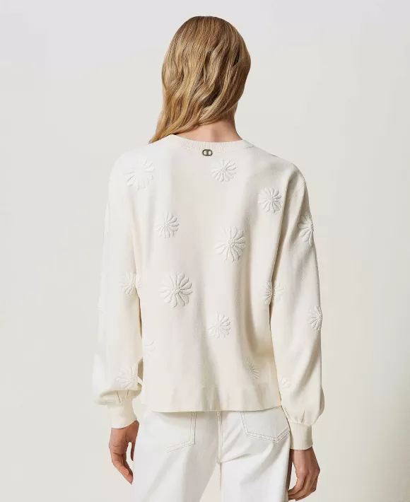 TWINSET Milano Maxi Maglia Con Ricamo A Fiori Bianco Discount