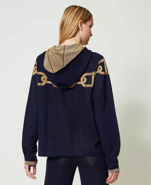 TWINSET Milano Maxi Maglia Jacquard Con Catena Blu Discount