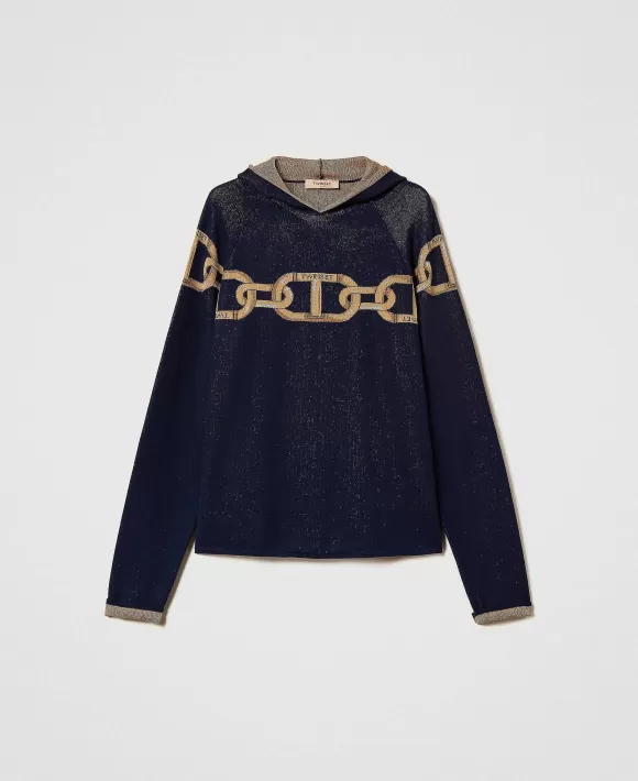 TWINSET Milano Maxi Maglia Jacquard Con Catena Blu Discount
