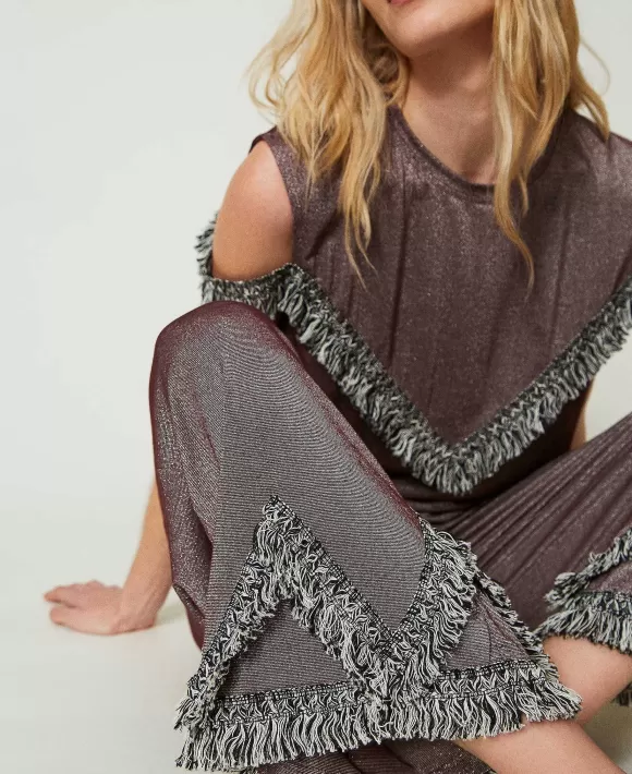 TWINSET Milano Pantaloni A Palazzo Con Frange Bicolor Marrone Outlet