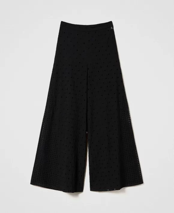 TWINSET Milano Pantaloni A Palazzo In Sangallo Nero Outlet