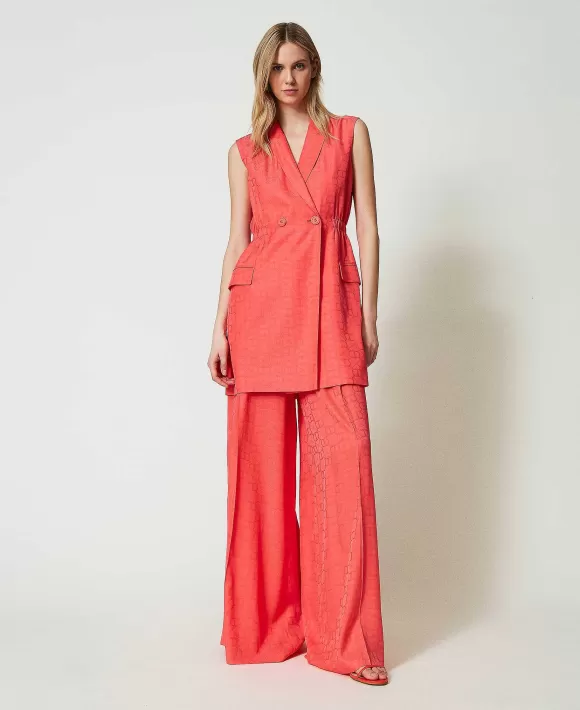 TWINSET Milano Pantaloni A Palazzo Jacquard Con Oval T Rosa Outlet