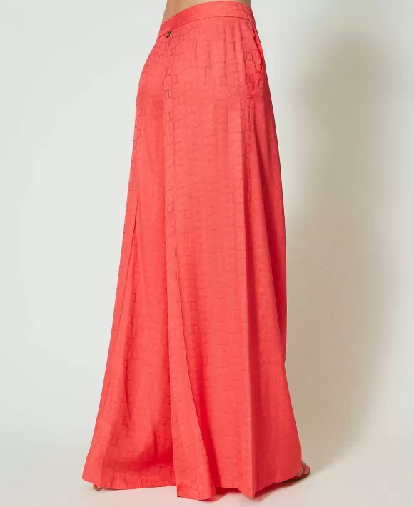 TWINSET Milano Pantaloni A Palazzo Jacquard Con Oval T Rosa Outlet