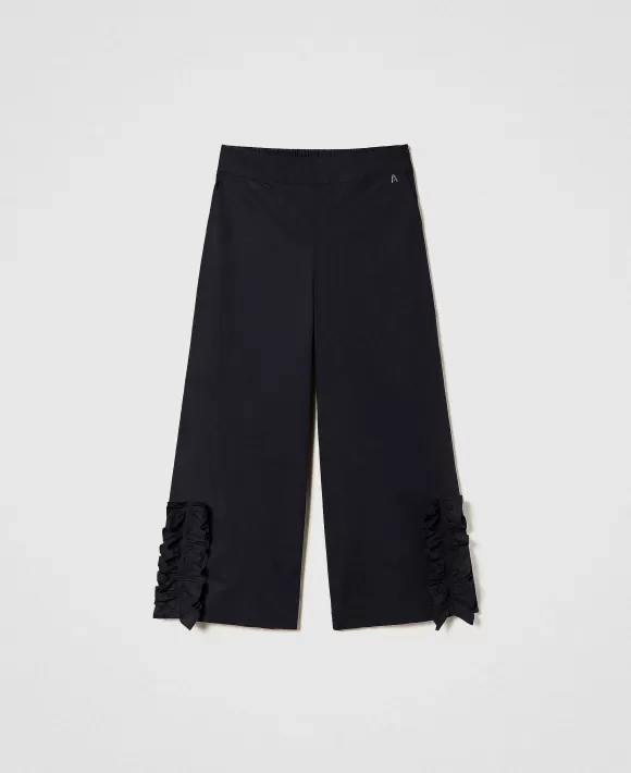 TWINSET Milano Pantaloni Cropped Con Volant Nero Sale
