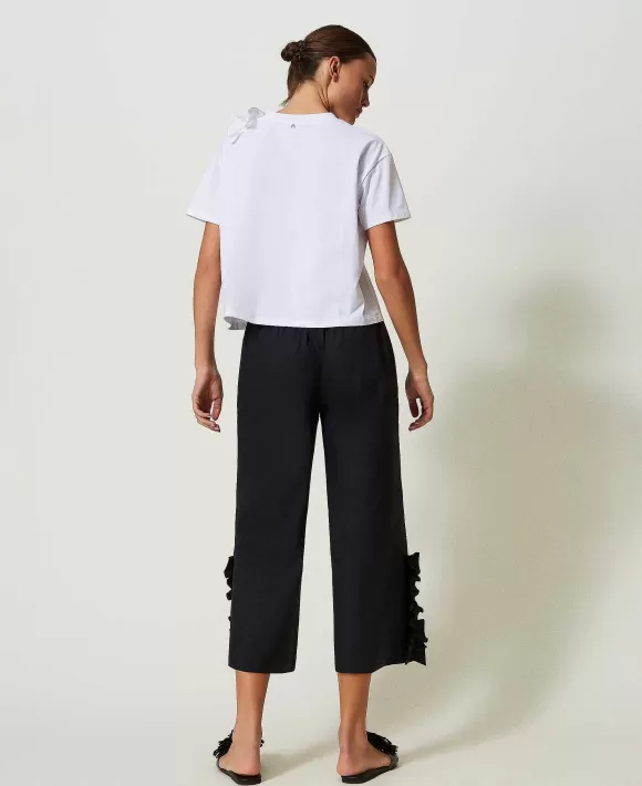 TWINSET Milano Pantaloni Cropped Con Volant Nero Sale
