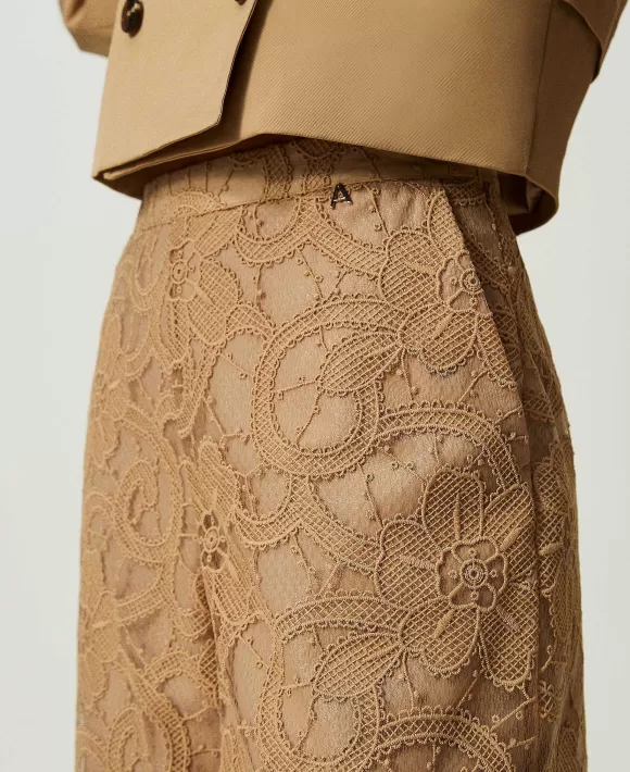 TWINSET Milano Pantaloni Cropped In Organza Ricamata Marrone Hot