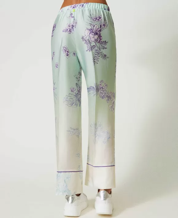 TWINSET Milano Pantaloni Myfo In Raso Con Stampa Sfumata Verde Online