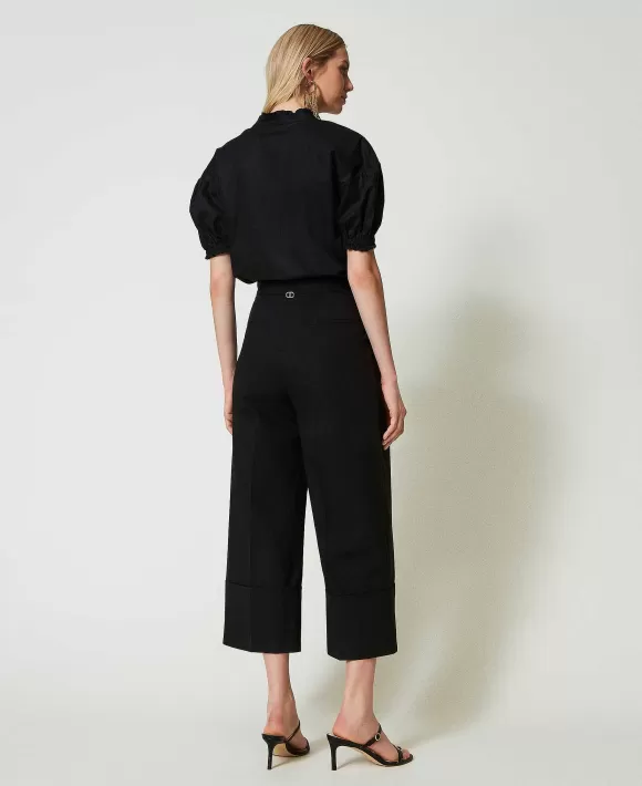 TWINSET Milano Pantaloni Straight Fit In Popeline Nero Outlet