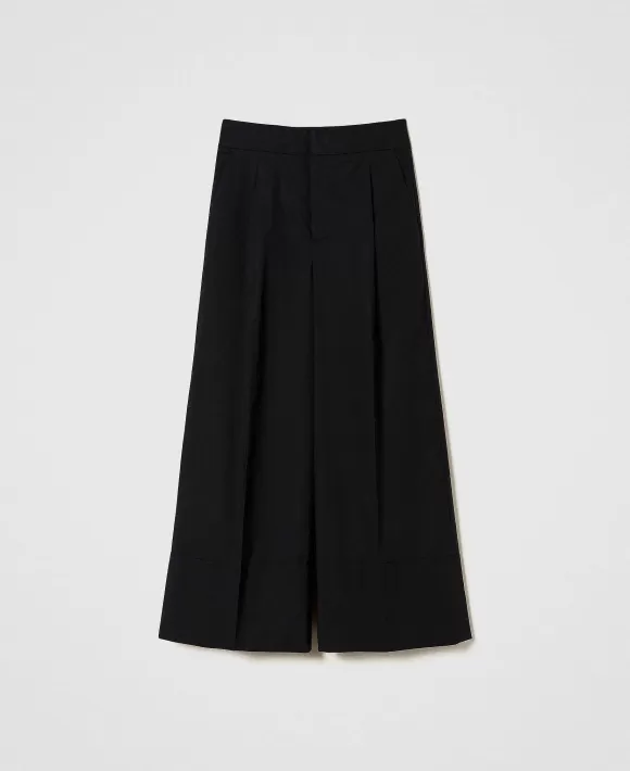 TWINSET Milano Pantaloni Straight Fit In Popeline Nero Outlet