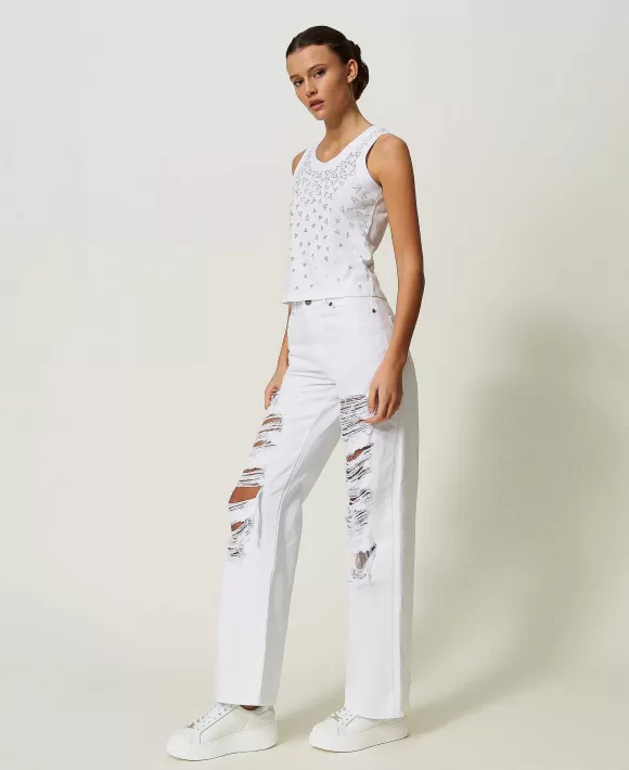 TWINSET Milano Pantaloni Wide Leg In Bull Bianco Store