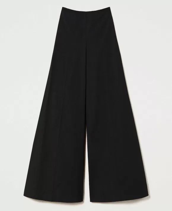 TWINSET Milano Pantaloni Wide Leg In Popeline Stretch Nero Shop